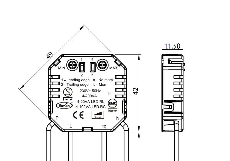 Valonsäädin Etman 4-200W UNI KJR-as
