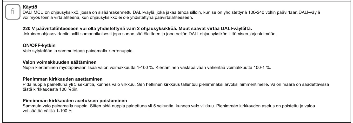 Valonsäädin Etman DesignX DALI MCU MUS