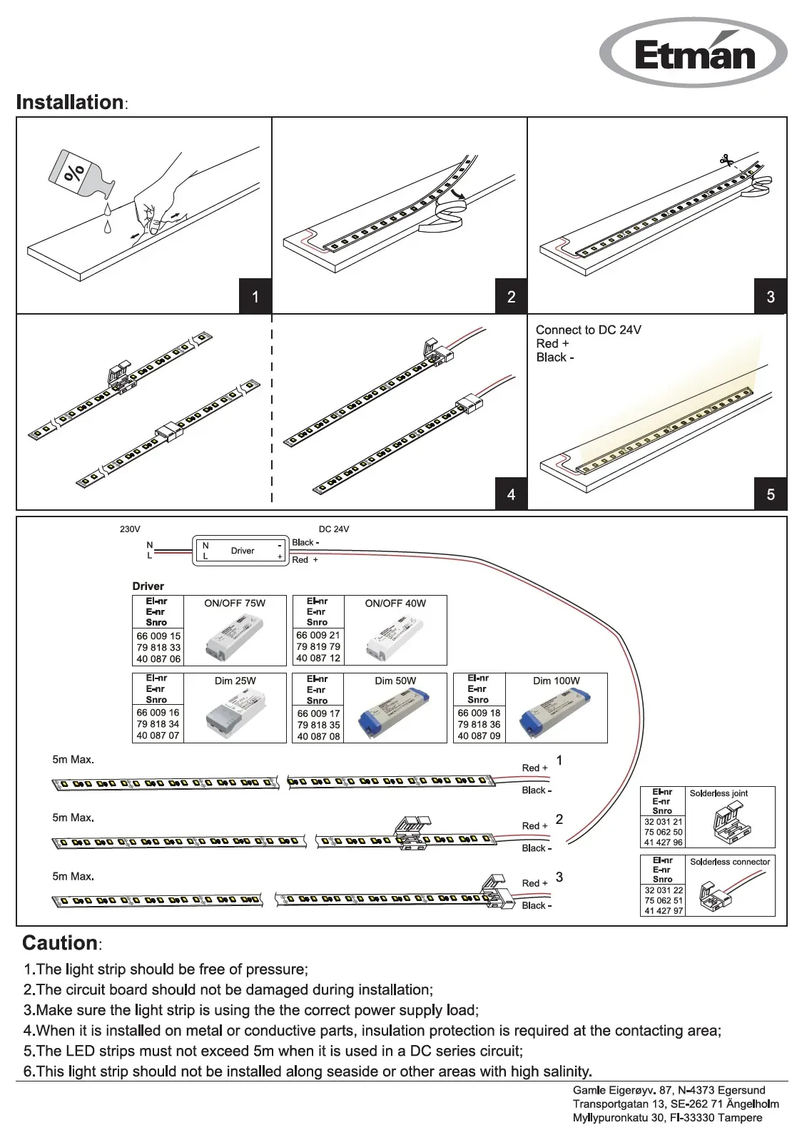 LED-nauha Etman STRIP 24V 10W/m 4000K IP20 5M