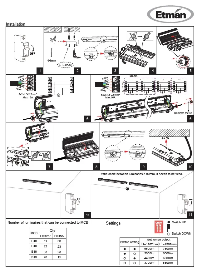 Teollisuusvalaisin suljettu Etman ETLED COMET II 60W 4000K IP65 1500MM